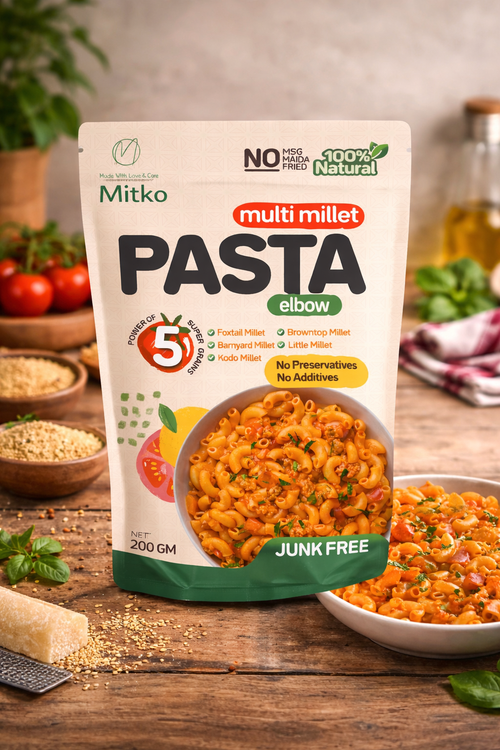 Elbow Millet Pasta - Ready in 10 Mins - (Pack of 2 x 200 g)
