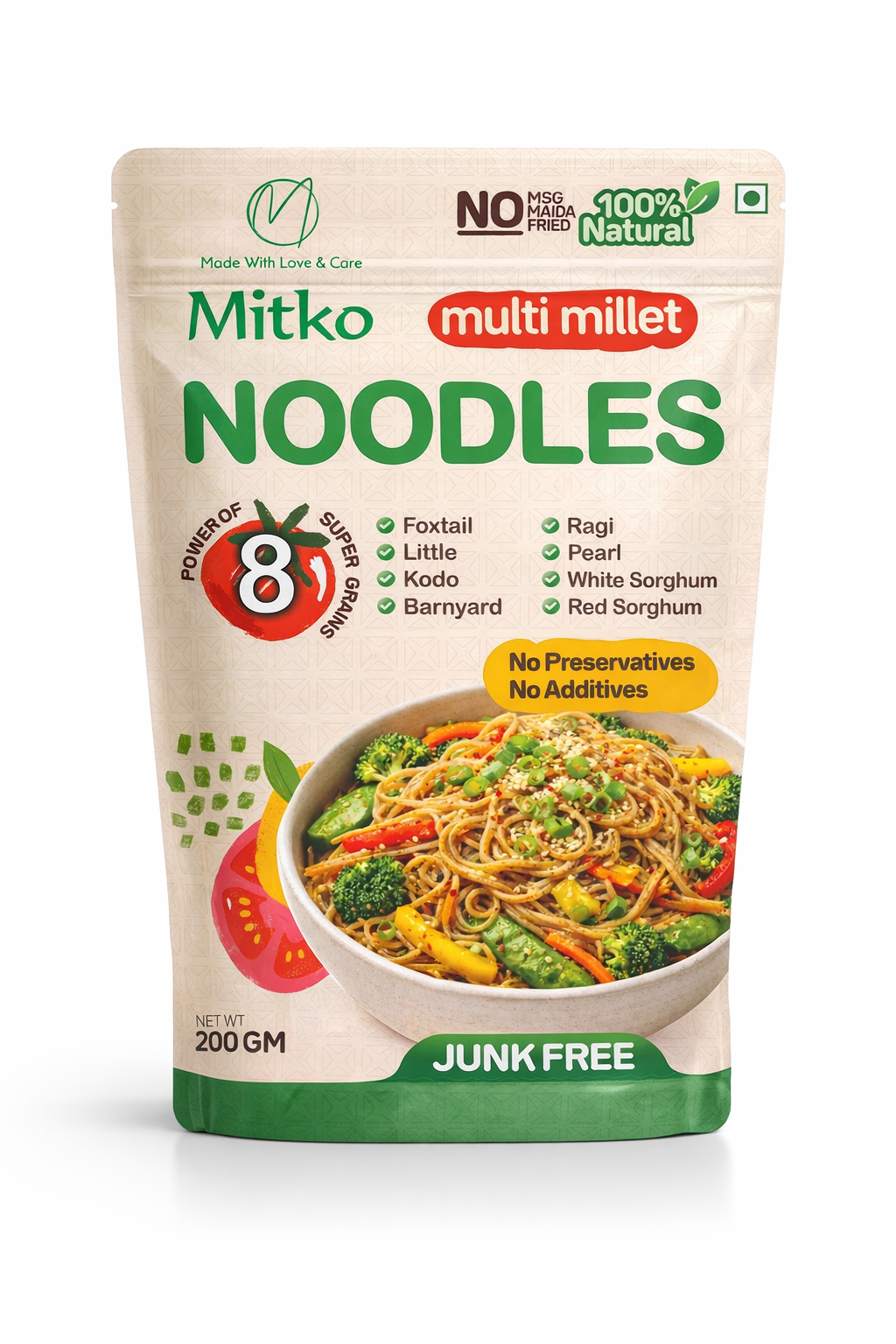 Mitko Multi Millet Noodles | No Maida, No MSG | (Pack of 2x200 g)