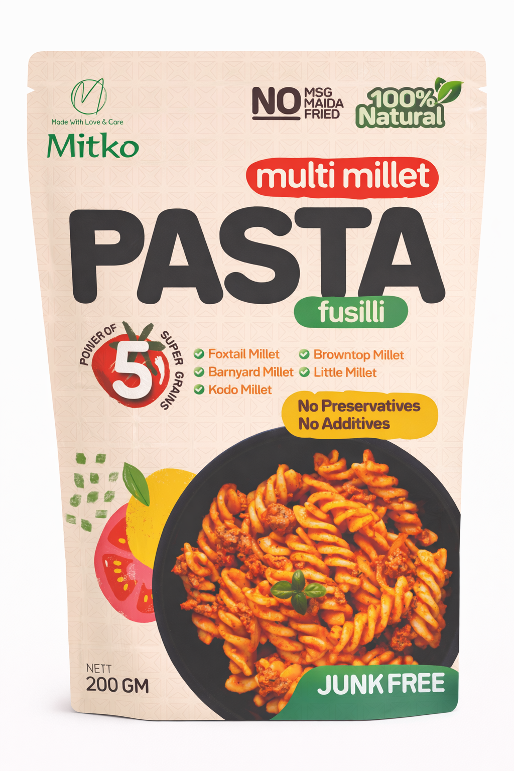 Fusilli Millet Pasta - Ready in 10 Mins - (Pack of 2 x 200 g)