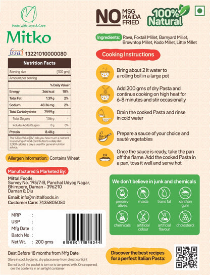 Penne Millet Pasta - Ready in 10 Mins - 200 g